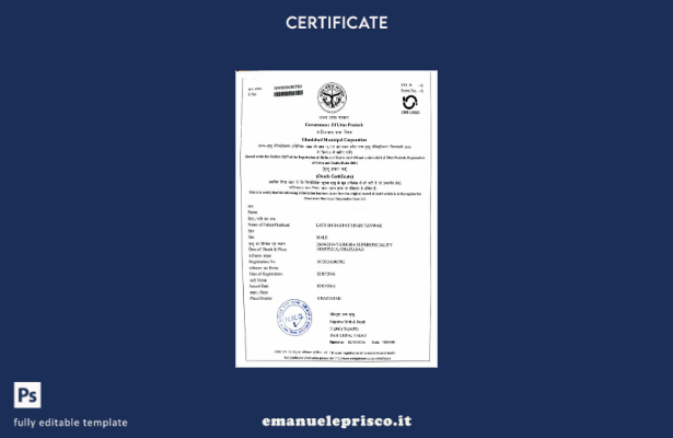 modello di certificato di morte del governo indiano dell'Uttar Pradesh in stile
