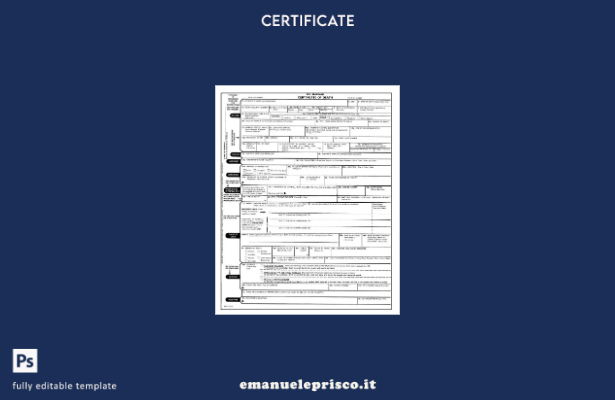 modello di certificato di morte del registro generale USA in stile verificato