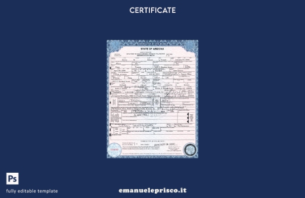 modello di certificato di morte dell'Arizona dello stato USA in stile verificato