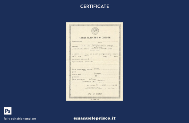 modello di certificato di morte dell'ufficio del registro russo in stile verific
