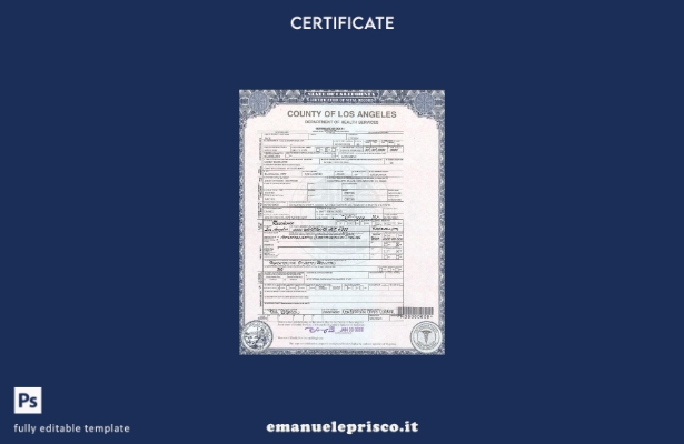 modello di certificato di morte della contea statunitense di Los Angeles in stil