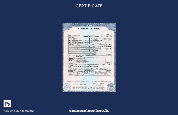 modello di certificato di morte dello stato USA Colorado in stile verificato nel