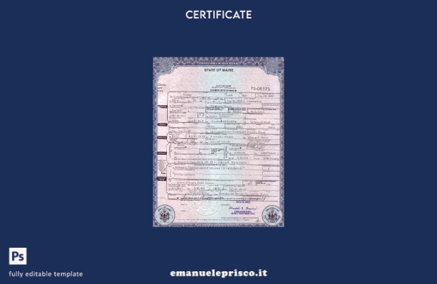 modello di certificato di morte dello stato USA Maine in stile verificato nel mo