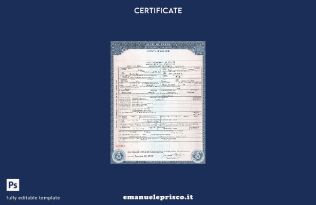 modello di certificato di morte dello stato USA Texas in stile verificato nel mo