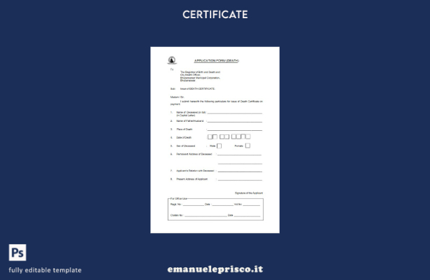 modello di certificato di morte per funzionario in buona salute dell'India in st