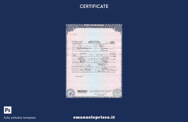modello di certificato di nascita USA Louisiana in stile verificato