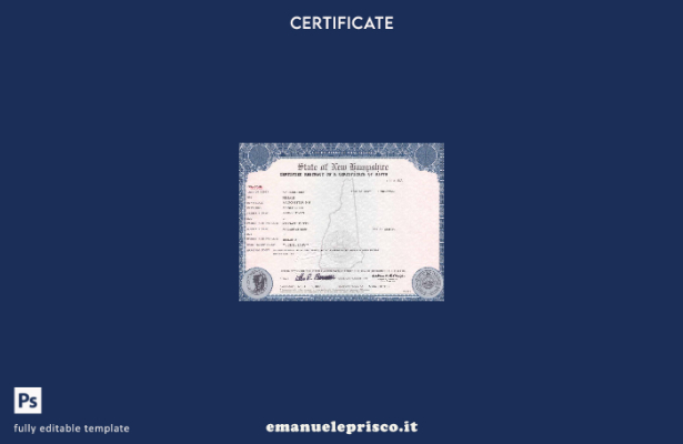 modello di certificato di nascita USA New Hampshire in stile verificato