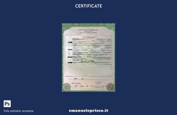 modello di certificato di nascita USA North Carolina in stile verificato