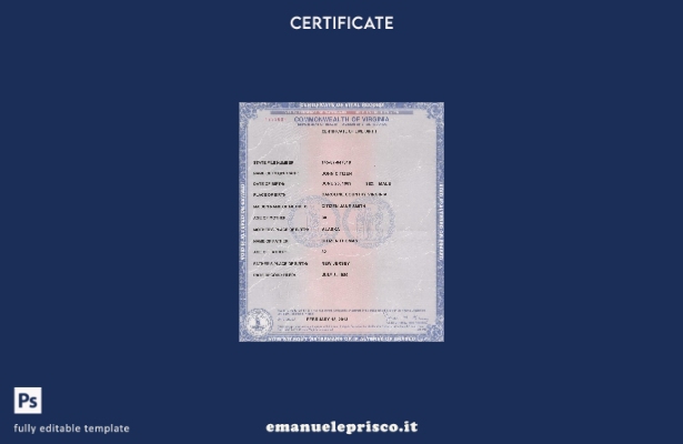 modello di certificato di nascita USA Virginia in stile verificato