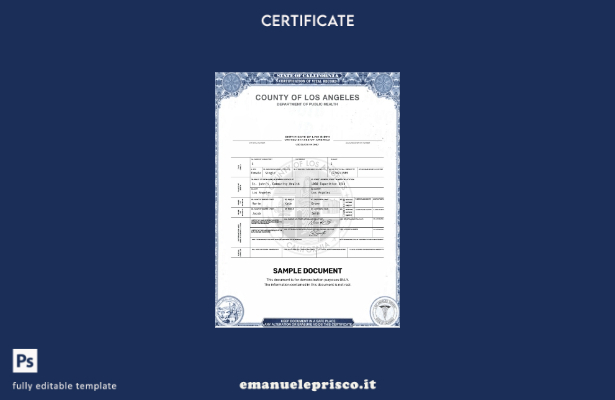 modello di certificato di nascita dal vivo USA Los Angeles in stile verificato