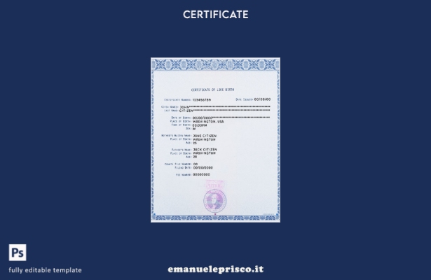 modello di certificato di nascita dal vivo di Washington in stile verificato