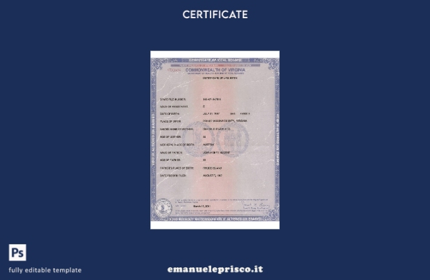 modello di certificato di nascita dal vivo stile verificato USA Virginia