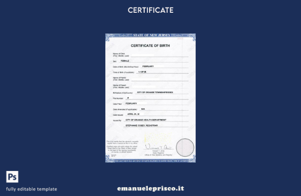 modello di certificato di nascita del Dipartimento della Salute degli Stati Unit