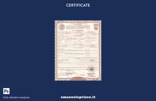 modello di certificato di nascita del Messico in stile verificato nel modello in