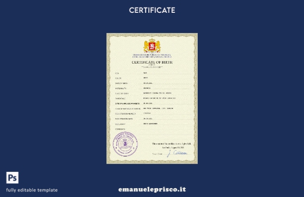 modello di certificato di nascita del documento di stato civile della Georgia in