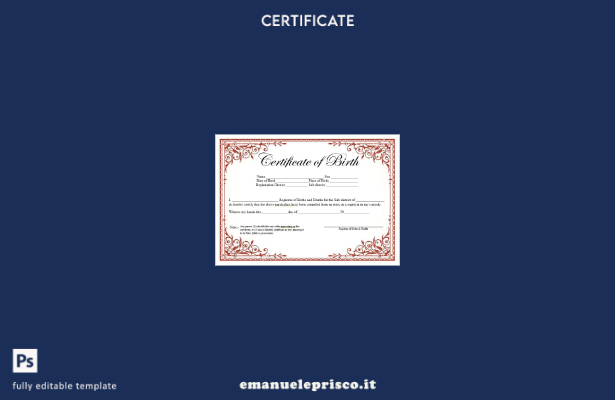 modello di certificato di nascita del registro delle nascite e dei decessi in 1