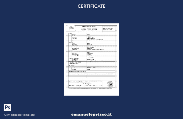 modello di certificato di nascita dell'Australia occidentale in stile verifica 2