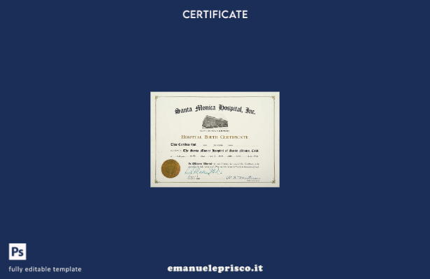 modello di certificato di nascita dell'ospedale della California Santa Monica in