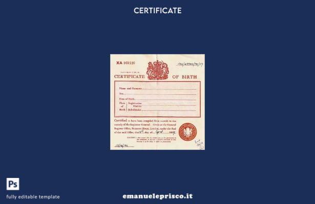 modello di certificato di nascita dell'ufficio del registro dell'Inghilterra in