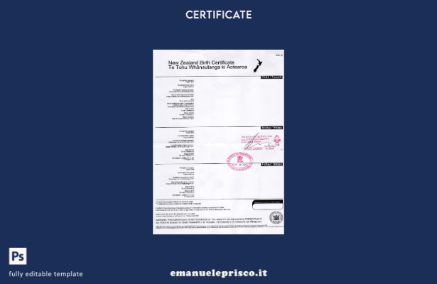 modello di certificato di nascita dell'ufficio del registro della Nuova Zelanda