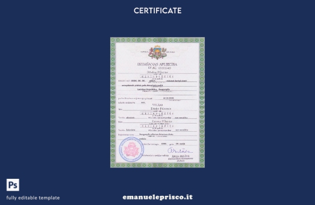 modello di certificato di nascita della Lettonia in stile verificato nel modello