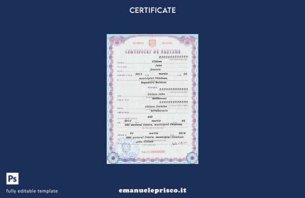 modello di certificato di nascita della Moldova in stile verificato