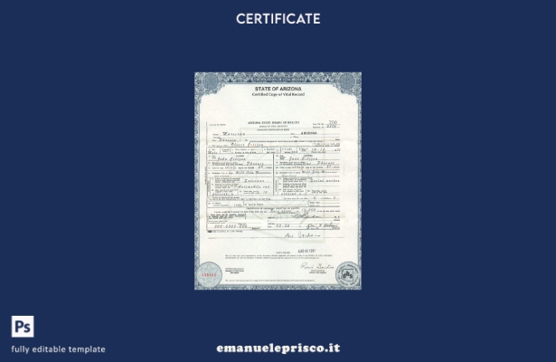 modello di certificato di nascita dello stato USA Arizona in stile verificato ne