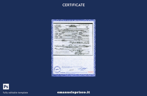 modello di certificato di nascita dello stato USA Arkansas in stile verificato n