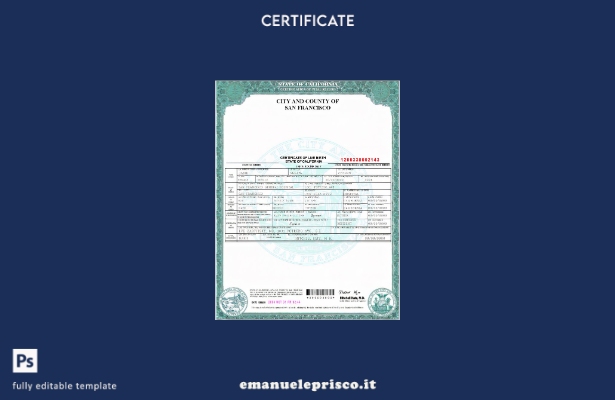 modello di certificato di nascita dello stato USA California in stile verificato