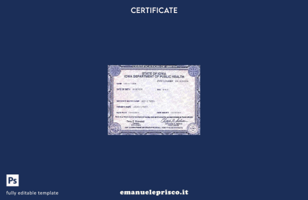 modello di certificato di nascita dello stato USA Iowa in stile verificato nel m