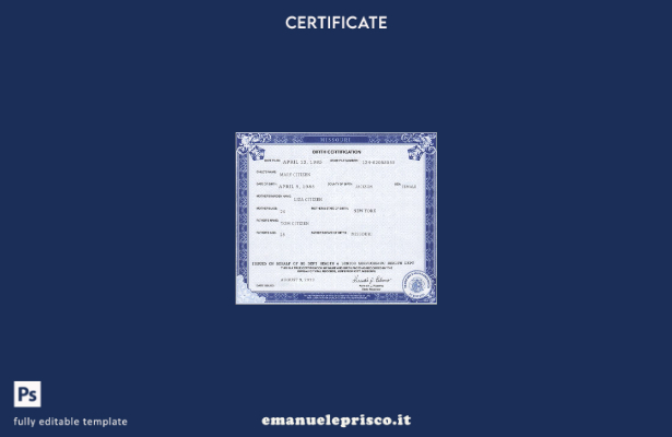 modello di certificato di nascita dello stato USA Missouri in stile verificato n