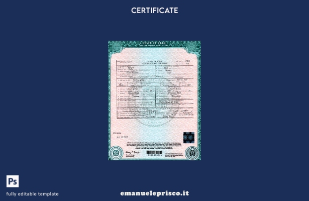 modello di certificato di nascita dello stato USA Utah in stile verificato nel m