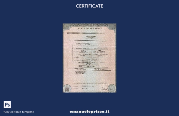 modello di certificato di nascita dello stato USA Vermont in stile verificato ne