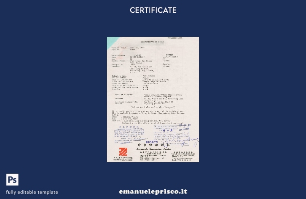 modello di certificato di nascita di Taiwan in stile verificato nel modello in f