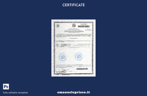 modello di certificato di nascita dominicano in stile verificato