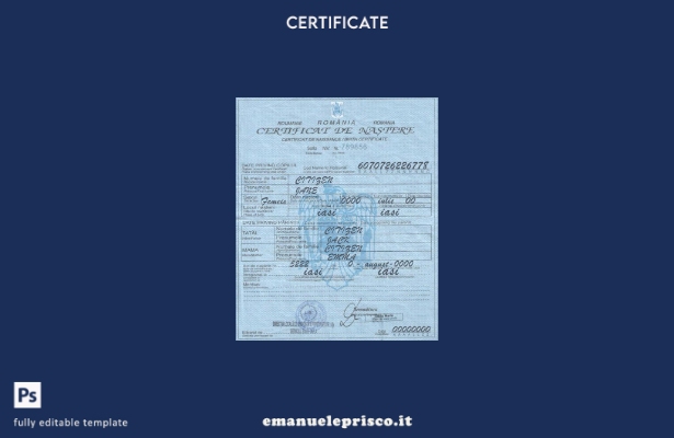 modello di certificato di nascita rumeno in stile verificato nel modello in form
