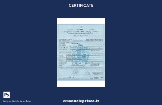 modello di certificato di nascita rumeno in stile verificato