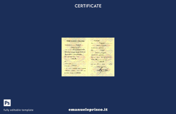 modello di certificato di nascita russo (Свидетельство о рождении) in formato PS