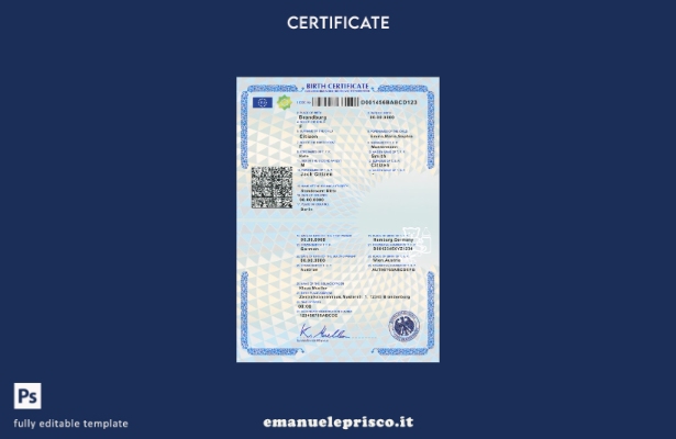 modello di certificato di nascita tedesco in stile verificato nel modello in for