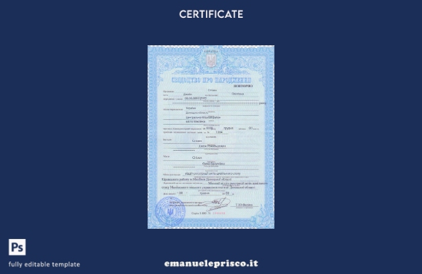 modello di certificato di nascita ucraino in stile verificato nel modello in for