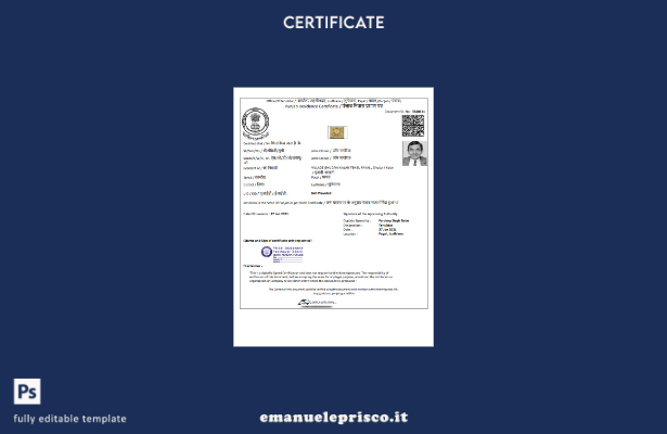 modello di certificato di residenza del governo indiano del Punjab in stile veri