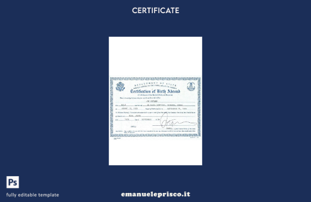 modello di certificazione USA di nascita all'estero in stile verificato