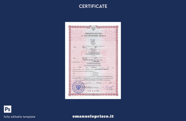 modello di versione del certificato di matrimonio russo in stile verificato