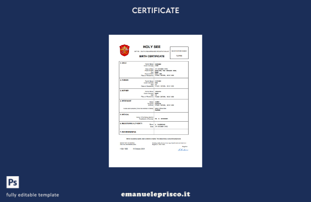 stile verificato Atto di nascita dello stato civile della Santa Sede Modello Wor