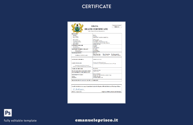 stile verificato Certificato di morte del documento di stato civile del Ghana Mo