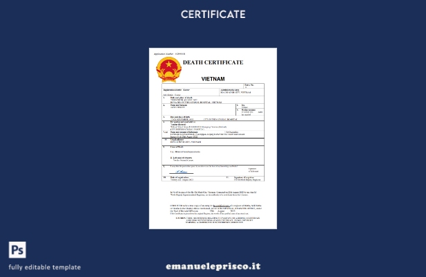 stile verificato Certificato di morte del documento di stato civile del Vietnam