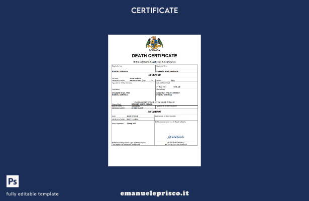 stile verificato Certificato di morte del documento di stato civile della Domini
