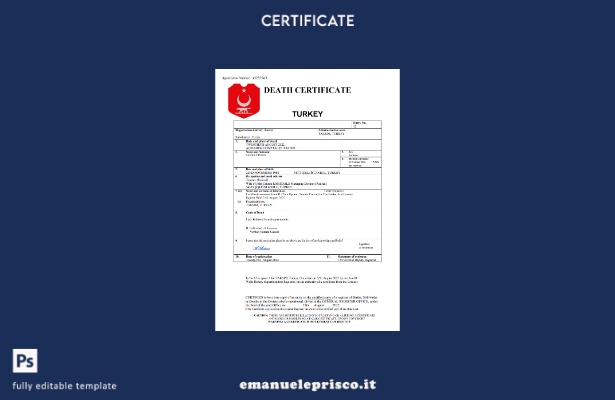 stile verificato Certificato di morte del documento di stato civile della Turchi