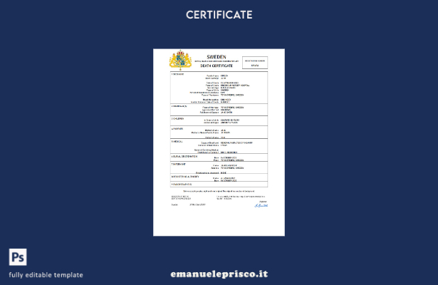 stile verificato Certificato di morte del documento di stato civile svedese Mode
