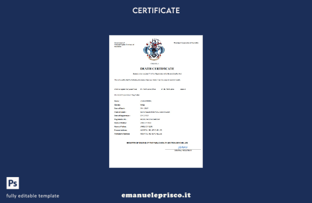 stile verificato Certificato di morte dello stato civile delle Seychelles Modell